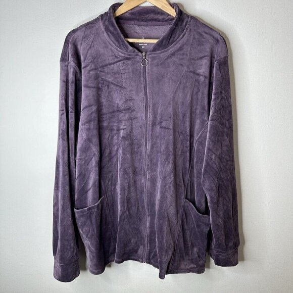 Cuddl Duds Sweater Womens Sz 2X Purple Plush Velour Full Zip Pockets Jacket Cozy - Picture 1 of 10